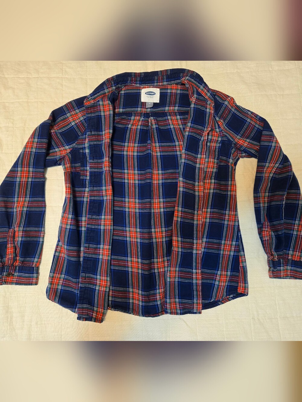 Old Navy Blue & Red Women's Button Up Flannel Medium 100% cotton